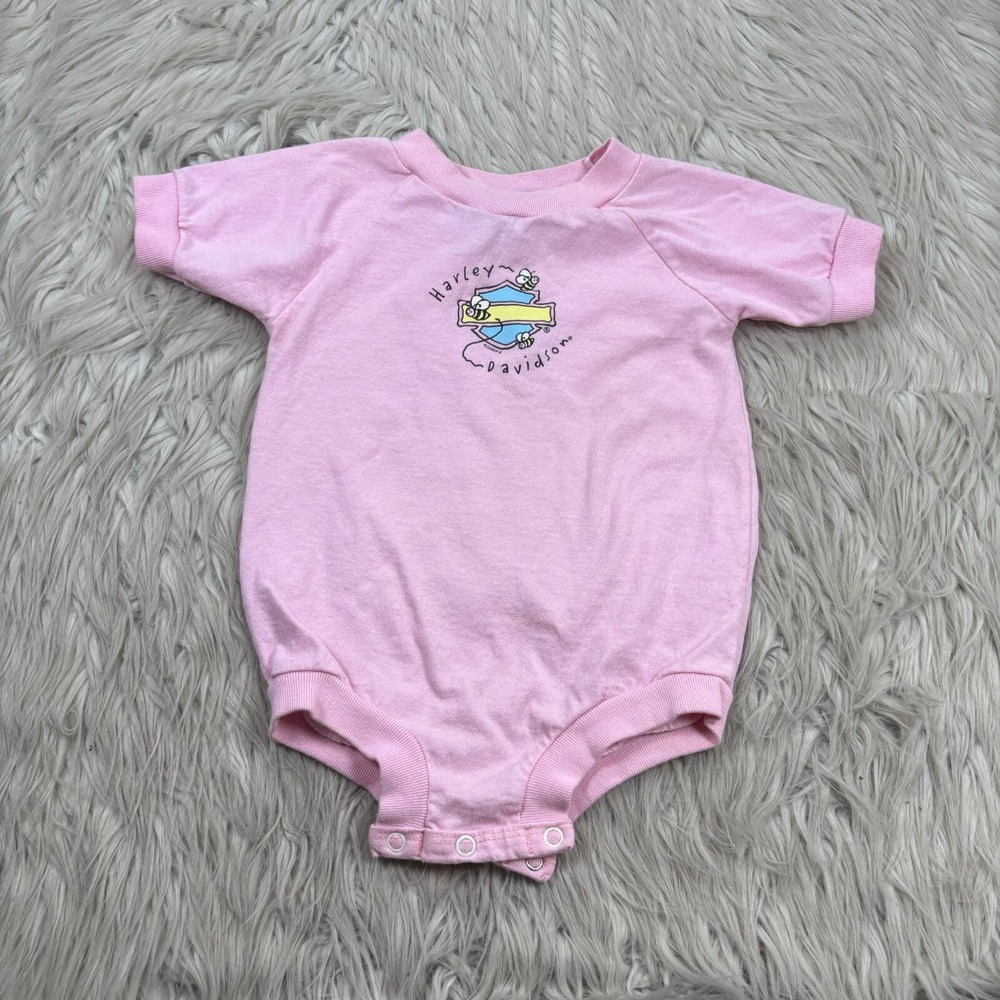 Vintage 2000 Harley-Davidson 12 Months Short Sleeve One Piece Bee Graphic Pink